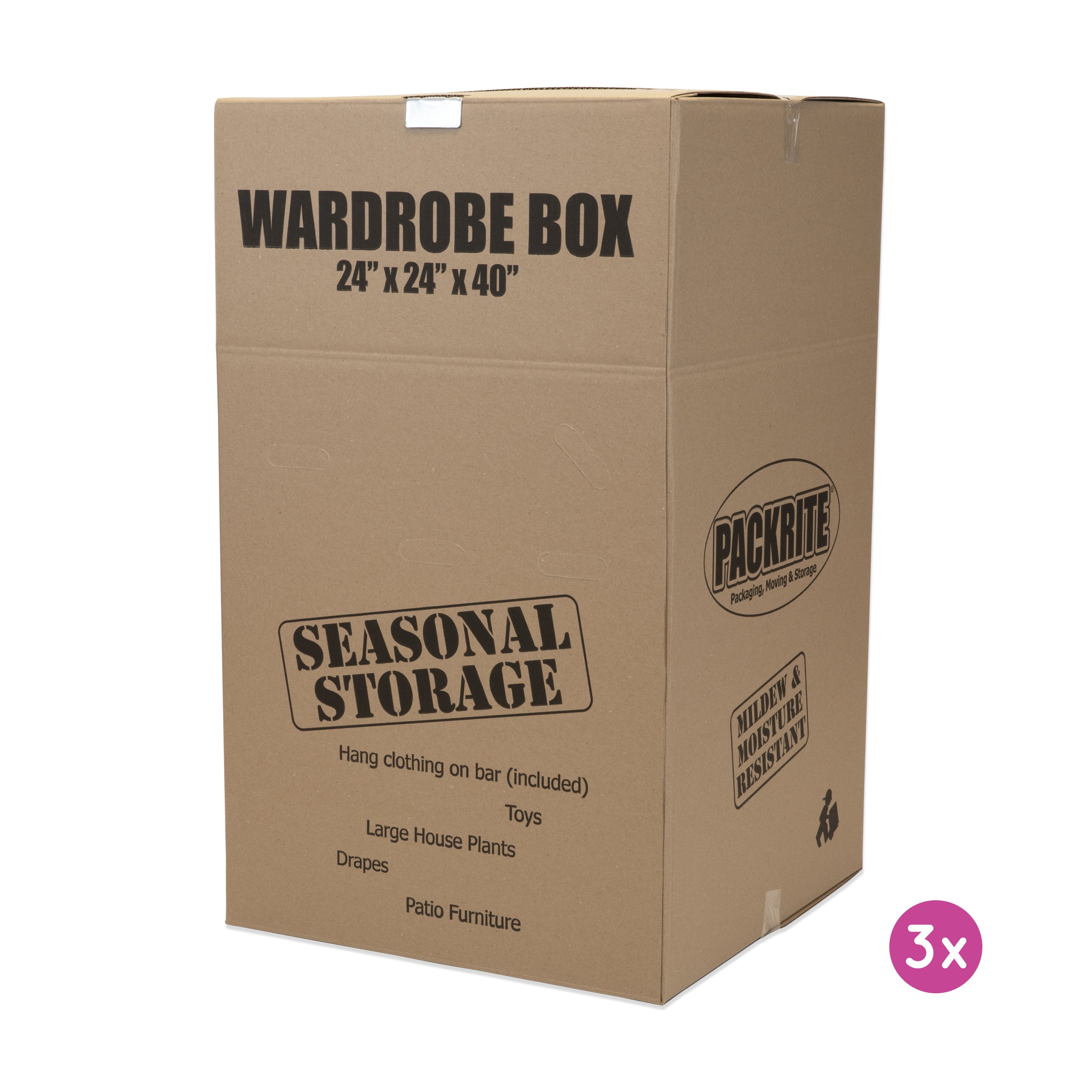 Wardrobe Boxes with Hanger Bars - 3 Boxes/Case
