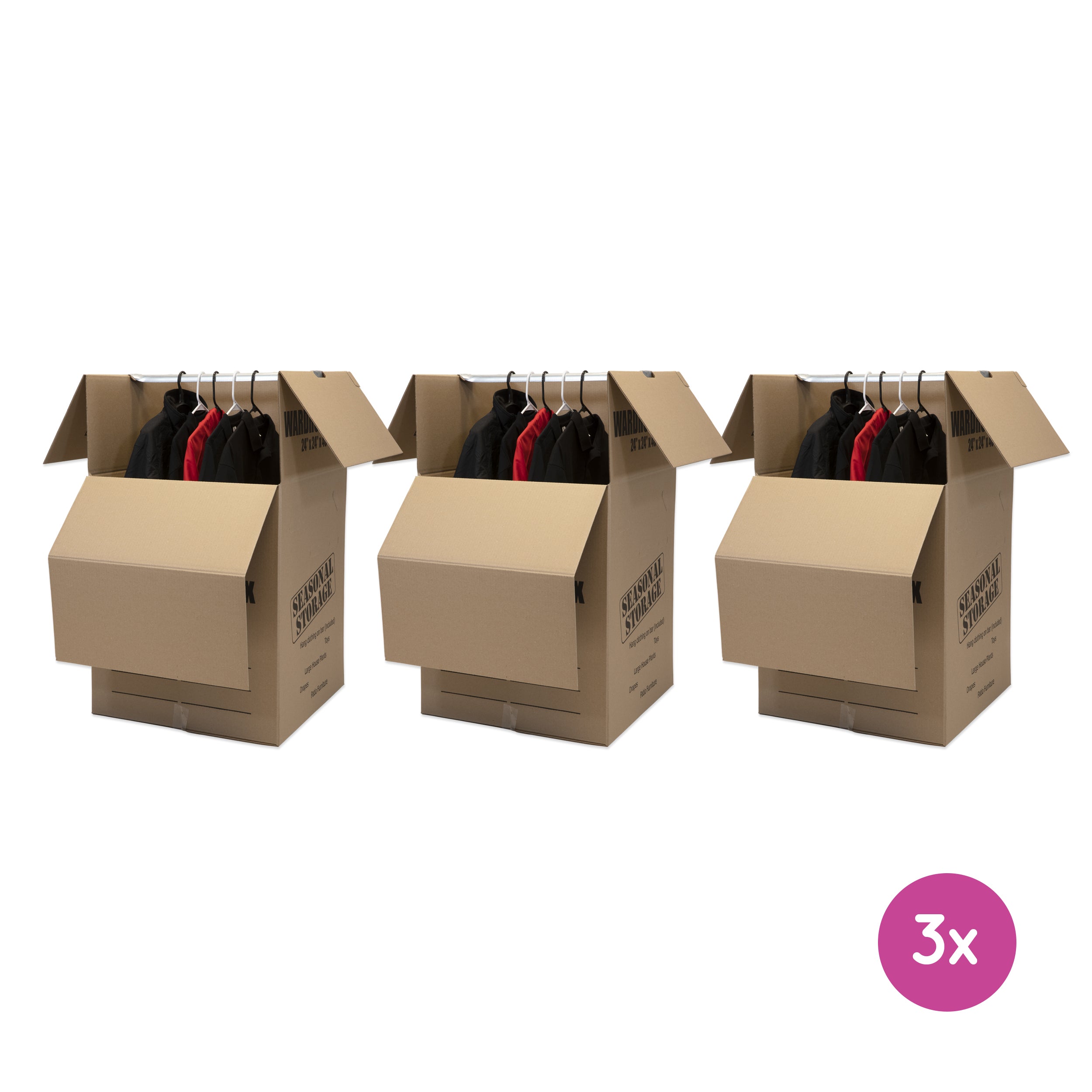 Wardrobe Boxes with Hanger Bars - 3 Boxes/Case