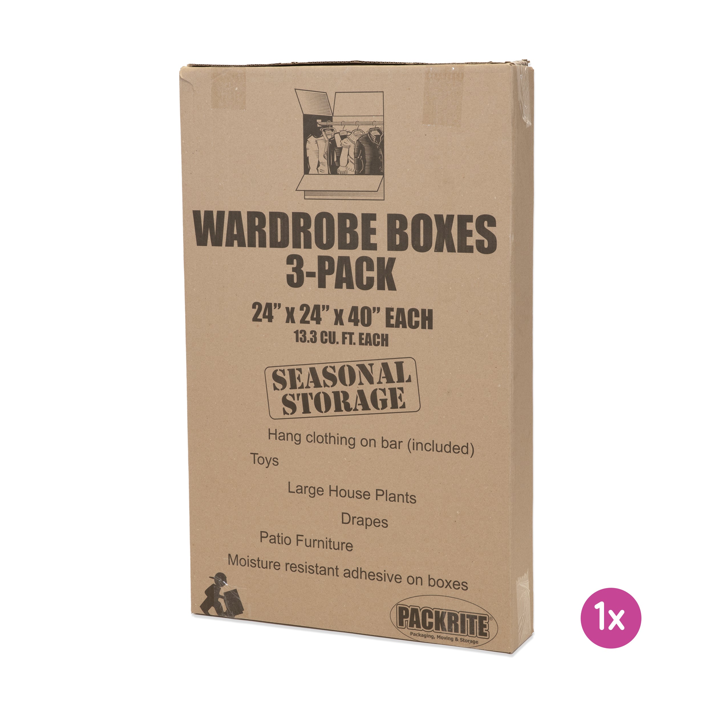 Wardrobe Boxes with Hanger Bars - 3 Boxes/Case